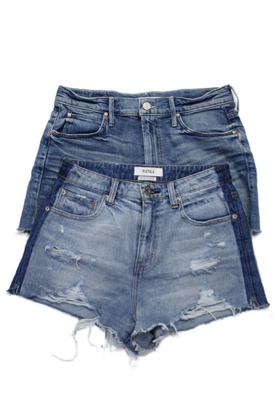 Pistola Womens Button Zip Distress Fray Denim Jean Shorts Bundle Blue Size 27 26