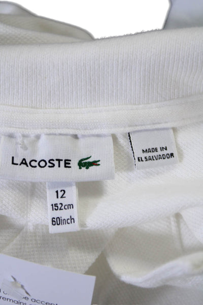 Lacoste Kids Texture Short Sleeve Button Collar Polo T-shirt White Size 12