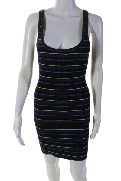 T Alexander Wang Womens Scoop Neck Striped Ribbed Knit Dress Blue Size S