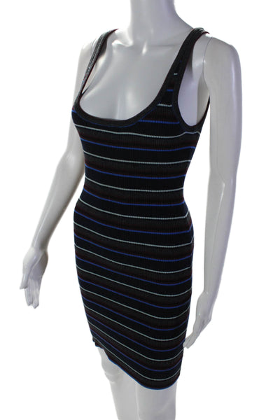 T Alexander Wang Womens Scoop Neck Striped Ribbed Knit Dress Blue Size S