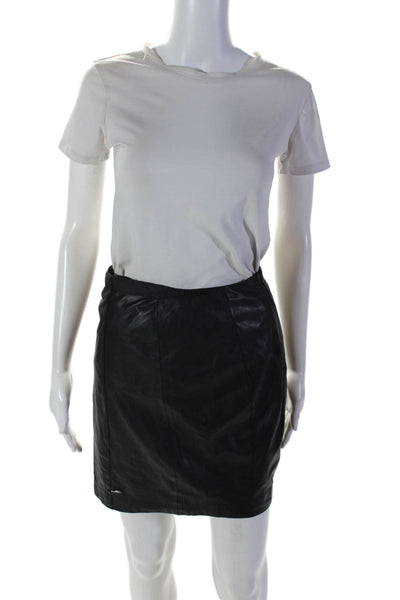 Armani Collezioni Womens Leather Knee Length Lined Pencil Skirt Black Size 2