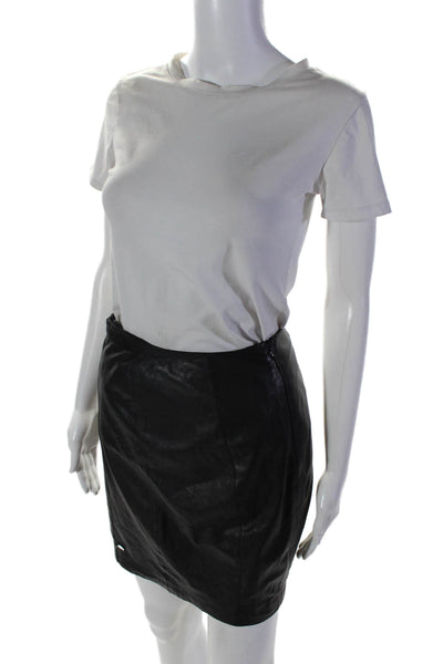 Armani Collezioni Womens Leather Knee Length Lined Pencil Skirt Black Size 2