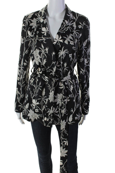 Scotch & Soda Womens Floral Single Breasted Light Belted Blazer Black Size XS