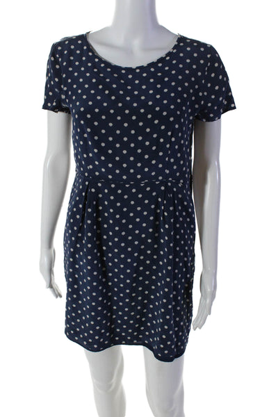 Broadway & Broome Womens Silk Polka Dot Short Sleeves Dress Navy Blue White Size