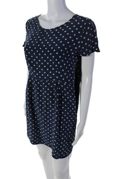 Broadway & Broome Womens Silk Polka Dot Short Sleeves Dress Navy Blue White Size