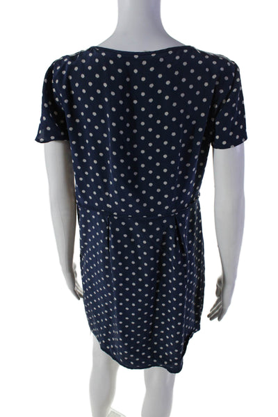 Broadway & Broome Womens Silk Polka Dot Short Sleeves Dress Navy Blue White Size