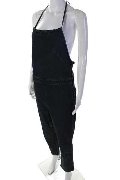 Free People Womens Denim Halter Neck Sleeveless Jumpsuit Blue Cotton Size 10