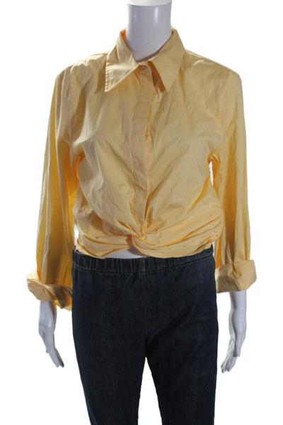 Jason Wu Womens Long Sleeve Collared Button Twist Front Shirt Yellow Size Medium