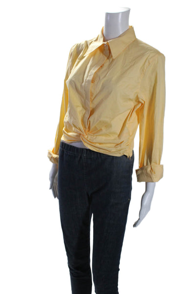 Jason Wu Womens Long Sleeve Collared Button Twist Front Shirt Yellow Size Medium