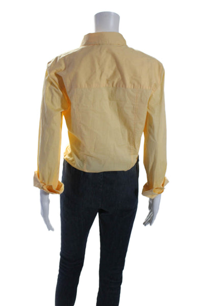 Jason Wu Womens Long Sleeve Collared Button Twist Front Shirt Yellow Size Medium