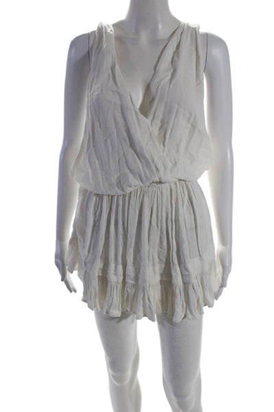 Cindigindi Womens V Neck Sleeveless Ruffle Mini Dress White Size S