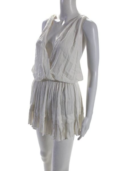 Cindigindi Womens V Neck Sleeveless Ruffle Mini Dress White Size S