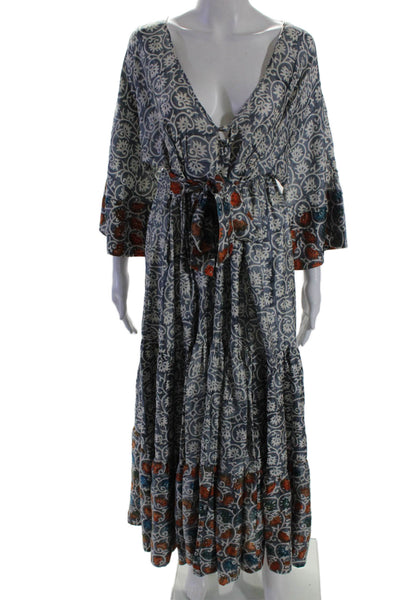 Key To Freedom Womens Abstract Print V Neck Long Sleeve Maxi Dress Gray Size M