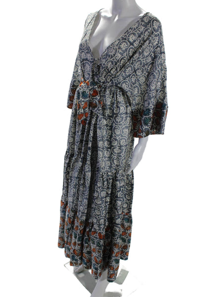 Key To Freedom Womens Abstract Print V Neck Long Sleeve Maxi Dress Gray Size M