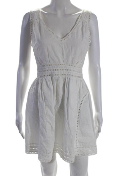 Bonheur Womens Cotton V Neck Sleeveless Embroidered A Line Dress White Size S