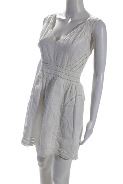 Bonheur Womens Cotton V Neck Sleeveless Embroidered A Line Dress White Size S