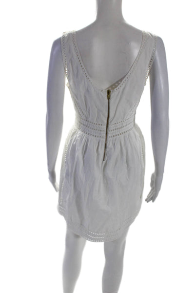 Bonheur Womens Cotton V Neck Sleeveless Embroidered A Line Dress White Size S