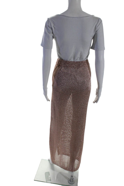 Superdown Womens Metallic Open Knit High Slit Maxi Coverup Skirt Pink Size S