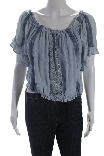 Sunday Saint Tropez Womens Short Sleeve Off Shoulder Blouse Blue Size OS