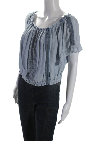 Sunday Saint Tropez Womens Short Sleeve Off Shoulder Blouse Blue Size OS