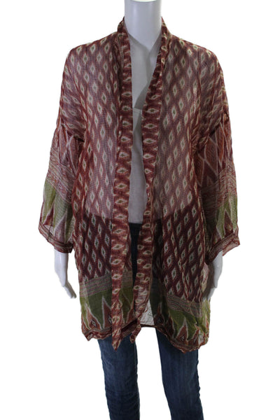 Deriva Ibiza Womens Diamond Print Long Sleeves Blouse Multi Colored Size One Siz