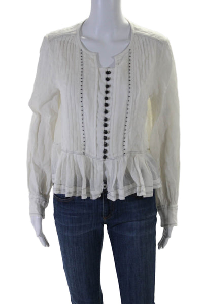 Isabel Marant Womens Long Sleeves Blouse White Black Cotton Size EUR 38