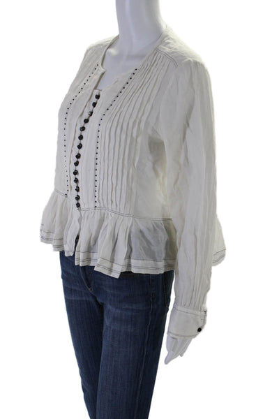 Isabel Marant Womens Long Sleeves Blouse White Black Cotton Size EUR 38