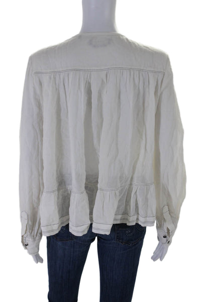 Isabel Marant Womens Long Sleeves Blouse White Black Cotton Size EUR 38