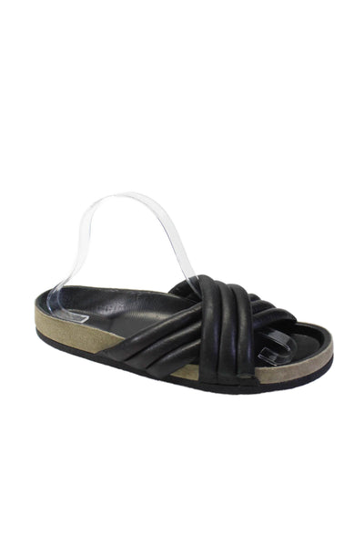 Isabel Marant Womens Leather Padded Cross Strap Slide On Sandals Black Size 39 9