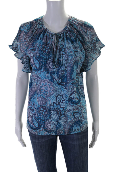 Ramy Brook Women's Round Neck Short Sleeves Tassel Floral Blouse Size XS