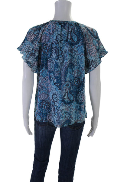 Ramy Brook Women's Round Neck Short Sleeves Tassel Floral Blouse Size XS