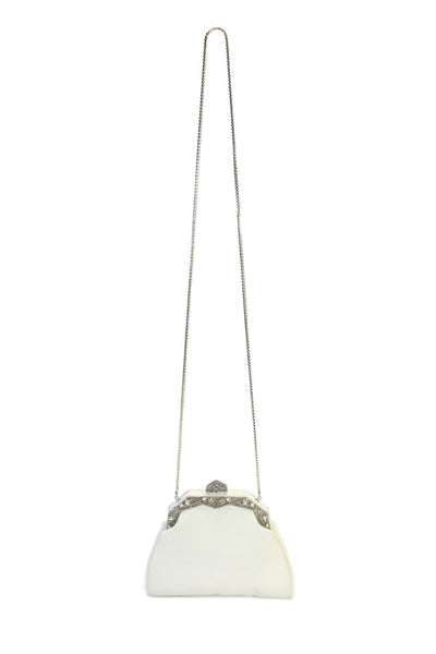 Judith Leiber Womens Leather Silver Tone Crossbody Shoulder Handbag White