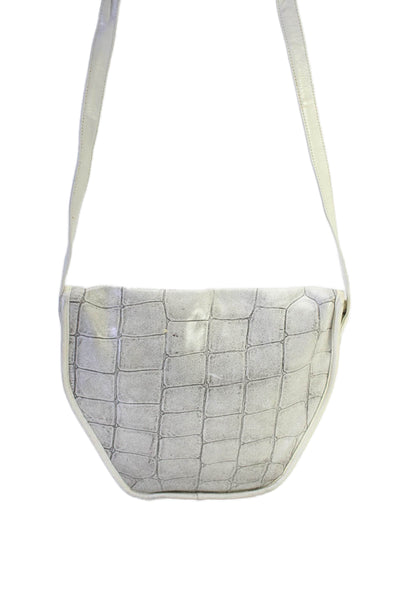 Carlos Falchi Womens Leather Crocodile Print Shoulder Handbag Gray White