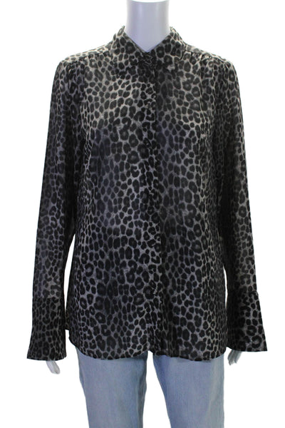 Michael Michael Kors Womens Button Front Leopard Print Shirt Gray Black Size 8