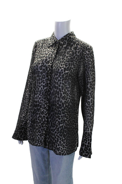 Michael Michael Kors Womens Button Front Leopard Print Shirt Gray Black Size 8