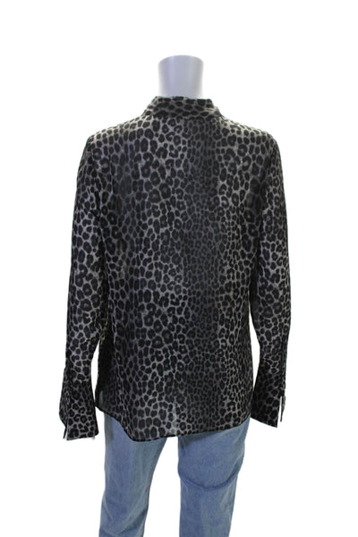 Michael Michael Kors Womens Button Front Leopard Print Shirt Gray Black Size 8
