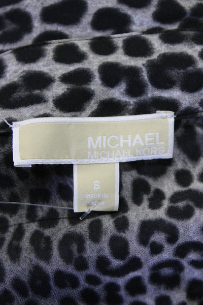 Michael Michael Kors Womens Button Front Leopard Print Shirt Gray Black Size 8
