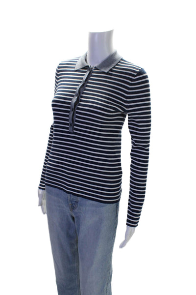 Madewell Womens Blue Striped Ribbed Long Sleeve Polo Sweater Top Size M