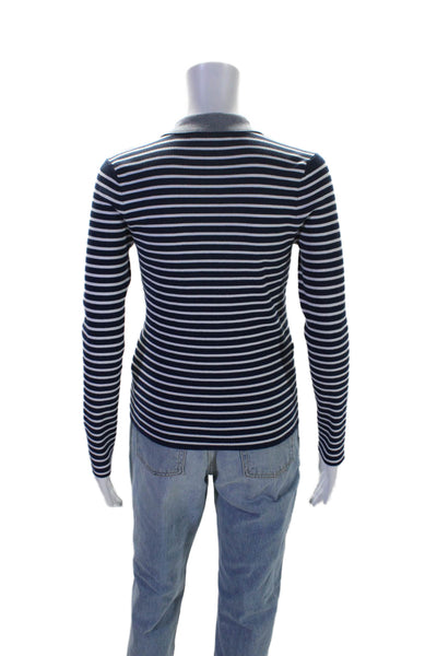 Madewell Womens Blue Striped Ribbed Long Sleeve Polo Sweater Top Size M