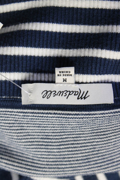 Madewell Womens Blue Striped Ribbed Long Sleeve Polo Sweater Top Size M