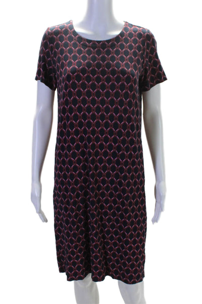 J. Jill Womens Red Navy Printed Crew Neck Short Sleeve A-Line Dress Size S