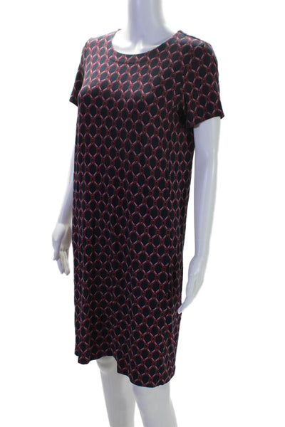 J. Jill Womens Red Navy Printed Crew Neck Short Sleeve A-Line Dress Size S