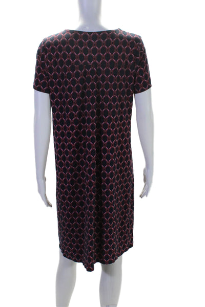 J. Jill Womens Red Navy Printed Crew Neck Short Sleeve A-Line Dress Size S