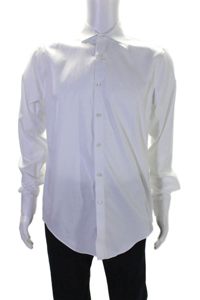 Calvin Klein Mens White Collar Long Sleeve Slim Fit Stretch Dress Shirt Size M