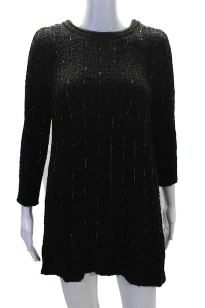 Zara Womens Black Crew Neck Long Sleeve Chunky Knit Sweater Dress Size S