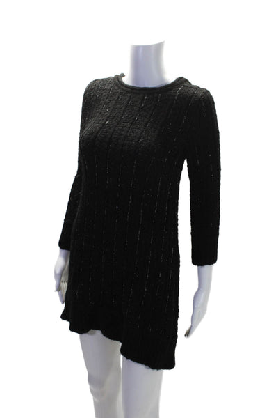 Zara Womens Black Crew Neck Long Sleeve Chunky Knit Sweater Dress Size S