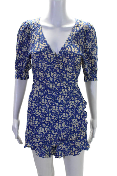 For Love And Lemons Womens Blue Floral V-Neck Open Back Shift Dress Size S