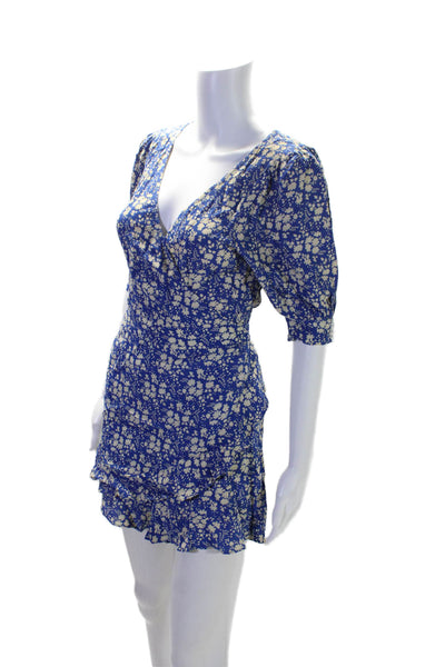 For Love And Lemons Womens Blue Floral V-Neck Open Back Shift Dress Size S