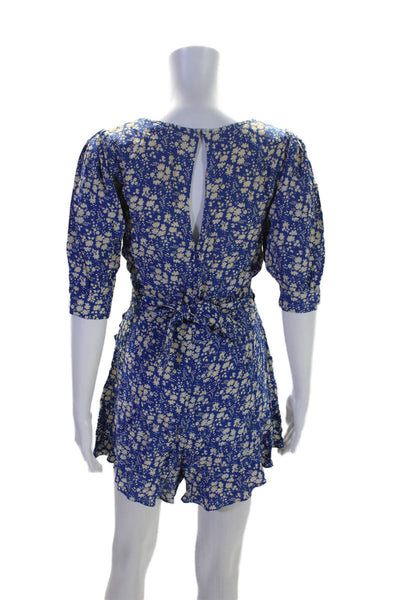 For Love And Lemons Womens Blue Floral V-Neck Open Back Shift Dress Size S