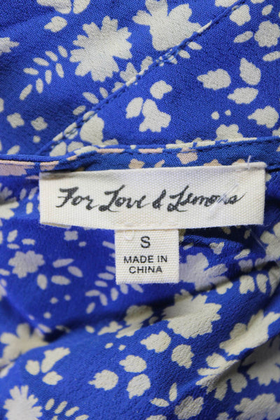 For Love And Lemons Womens Blue Floral V-Neck Open Back Shift Dress Size S